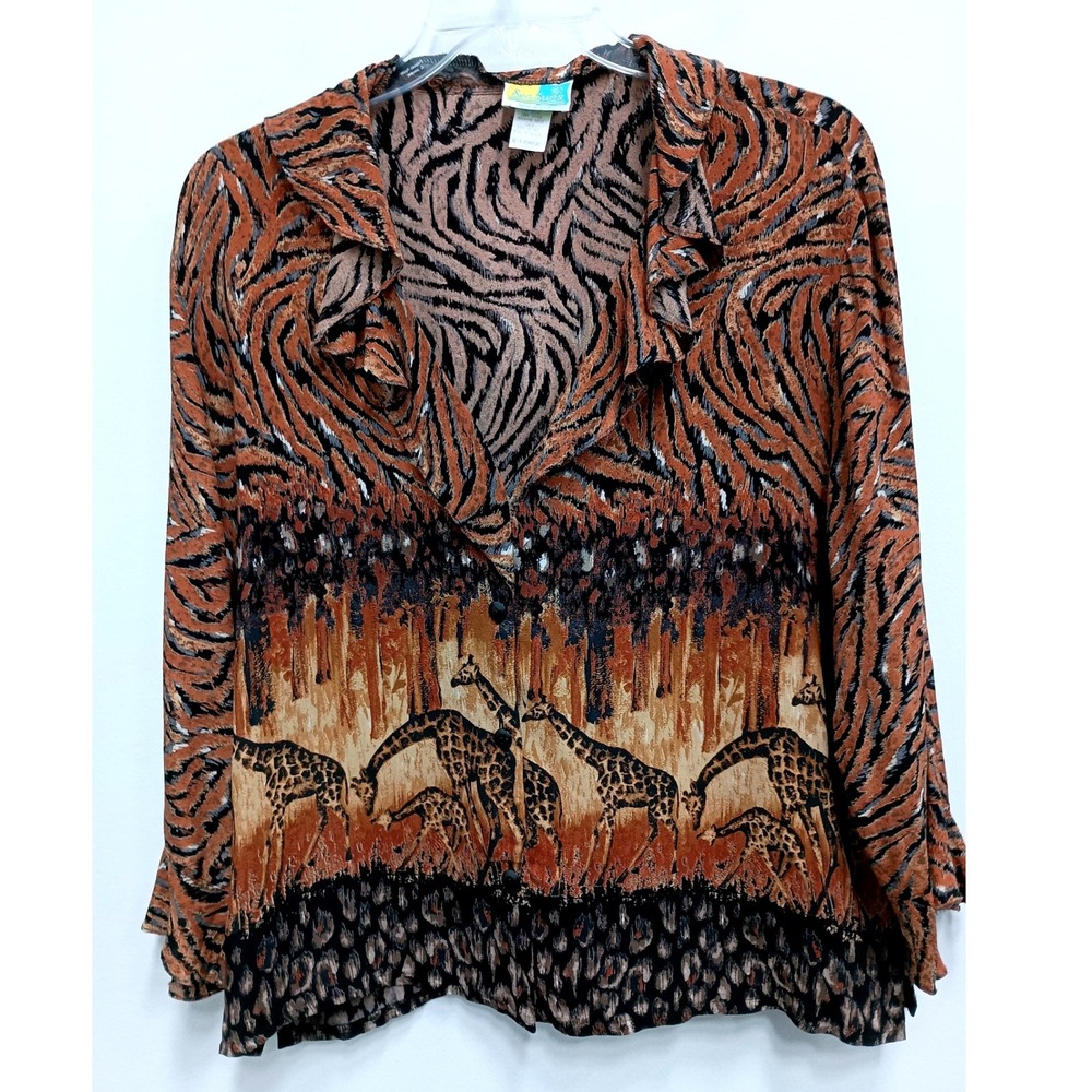 Vintage Sea Suns Wearable Art Top Womens XL Brown Giraffe Animal Print